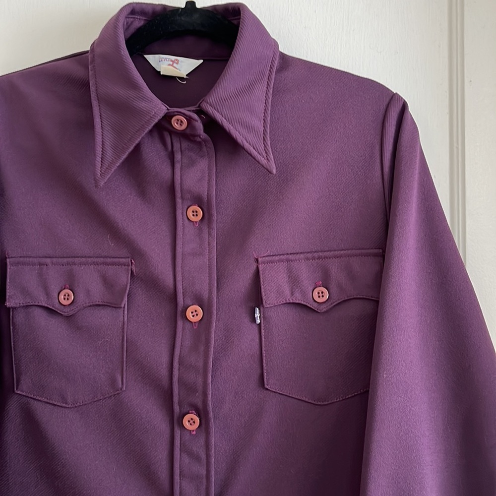 Vintage Levi’s Deep Purple Polyester 70s Dagger Collar Western Style Shacket